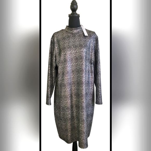 Nicole Miller Silver Gray Metallic Long Sleeve Sparkly Party Dress Plus 1X NEW - Picture 3 of 10